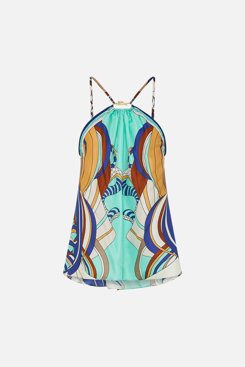 CAMILLA Gather Neck Hardware Top in Oasis Oracle print. 