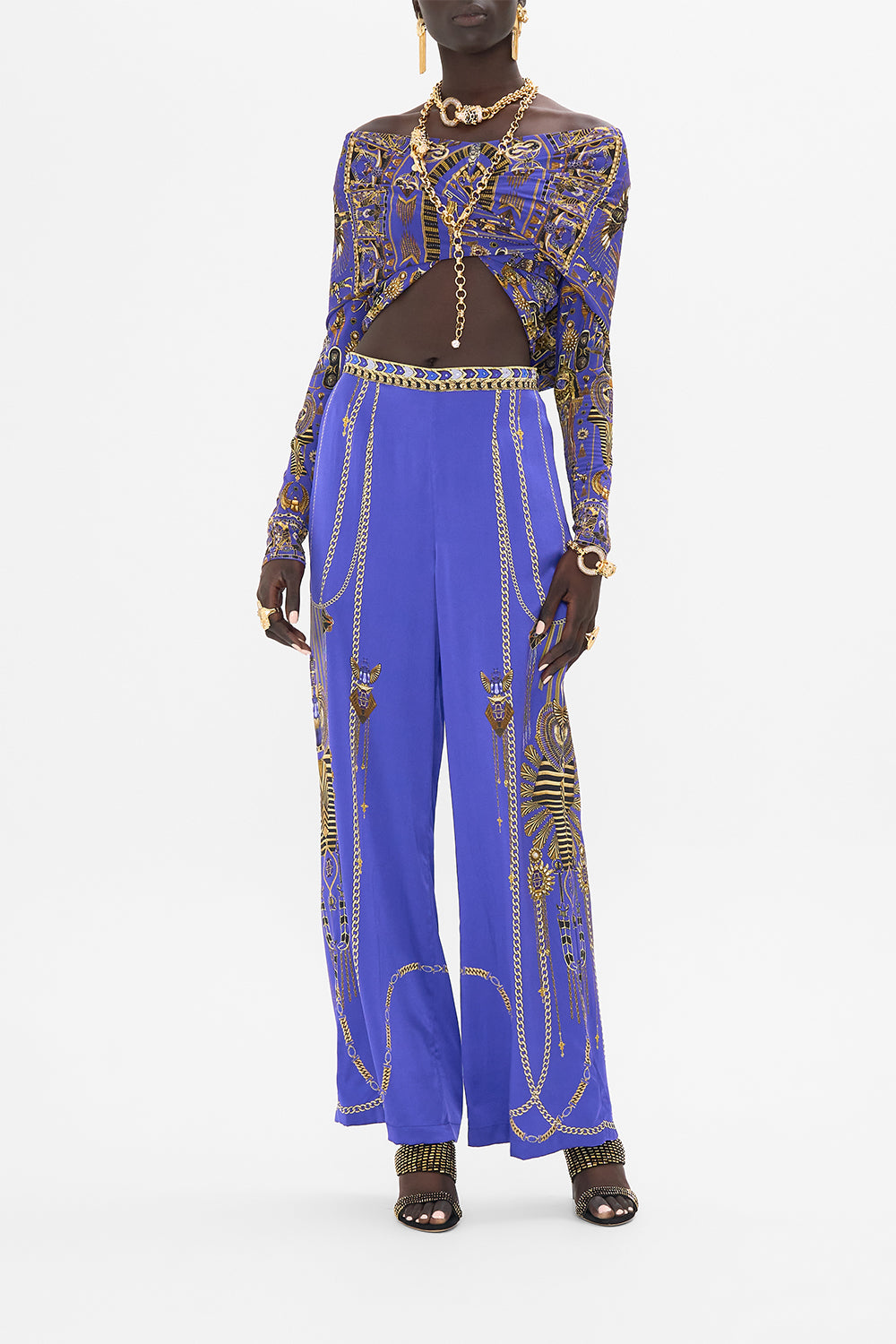 CAMILLA Minimal Wide Leg Pant in My Fair Pharaoh print. 