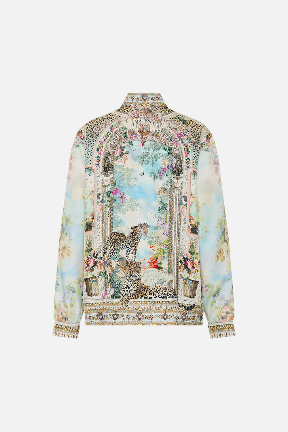 CAMILLA Oversized Embellished Bomber Jacket in We Always Have Alexandria Print. 