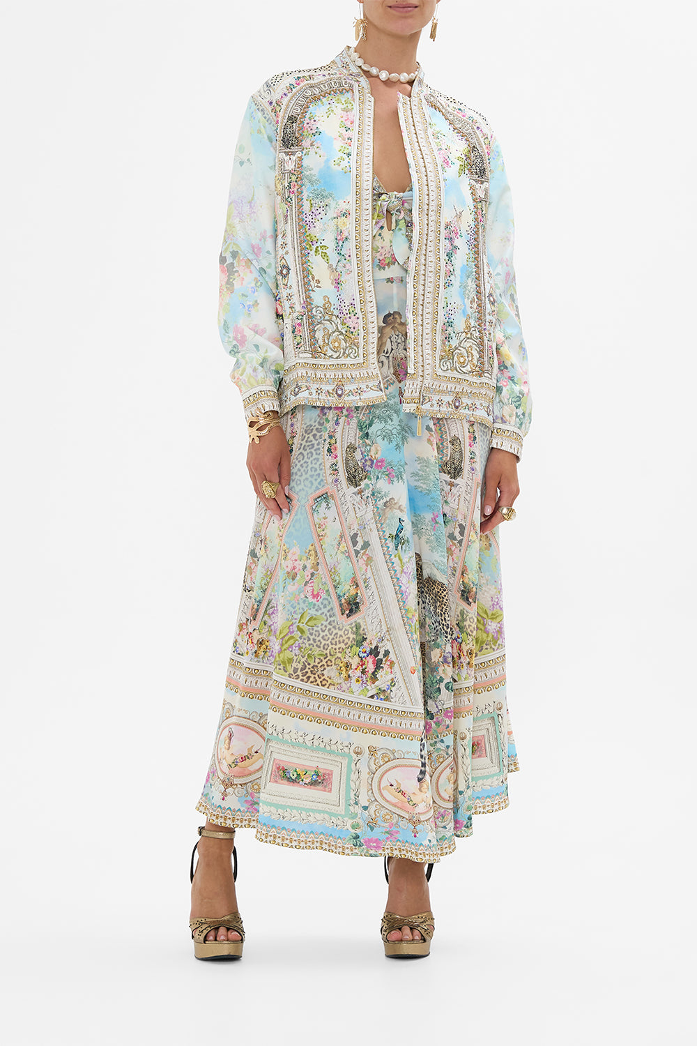 CAMILLA Oversized Embellished Bomber Jacket in We Always Have Alexandria Print. 