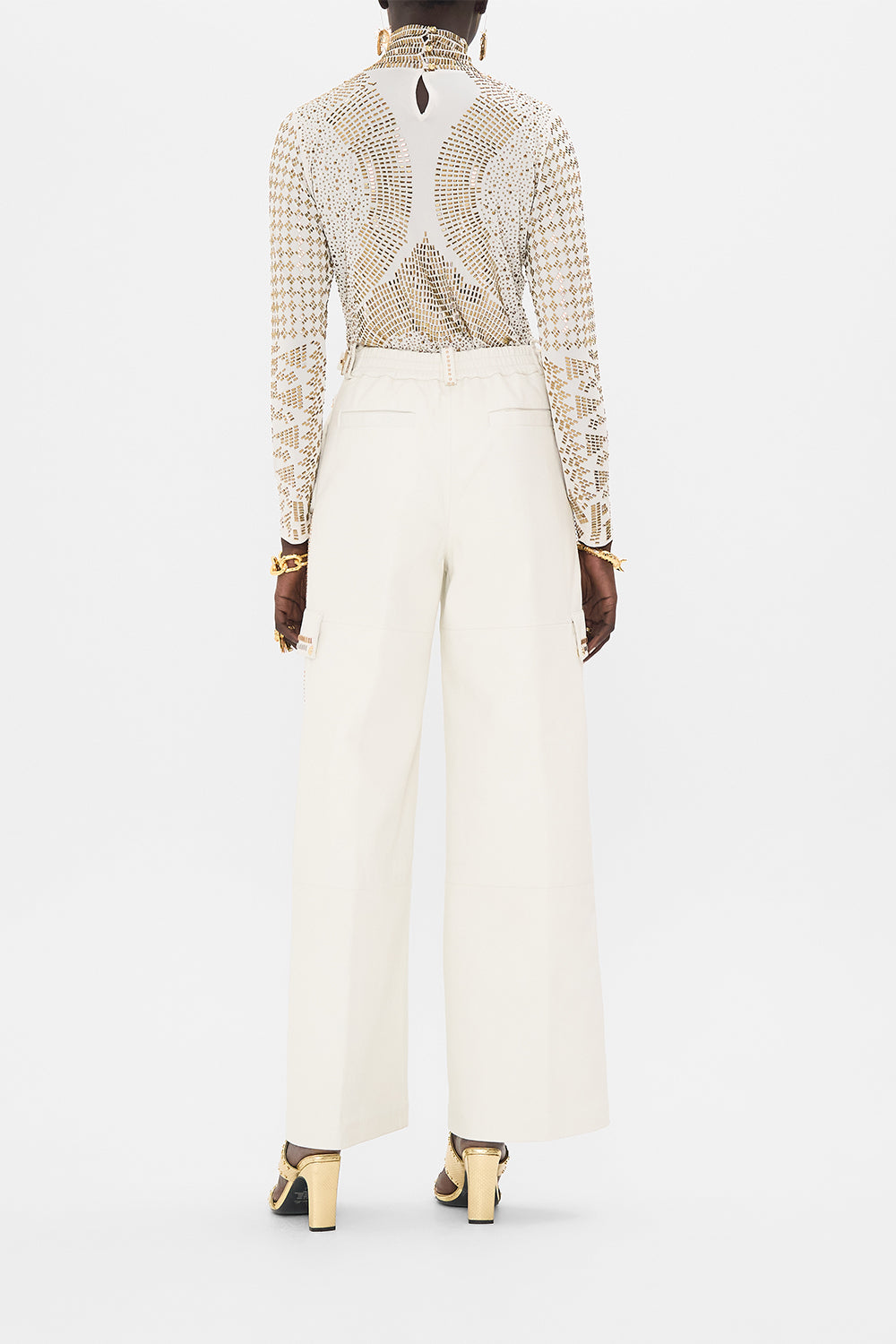 CAMILLA Black Leather Utility Pant in Valley of the Queens print