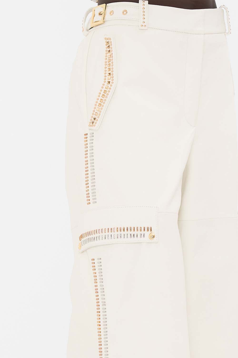 CAMILLA Black Leather Utility Pant in Valley of the Queens print