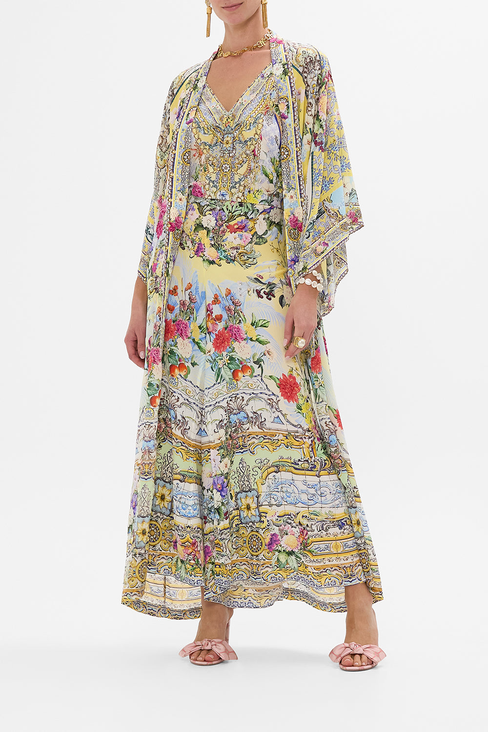 CAMILLA Kimono Layer With Collar in Flor Fantástica print