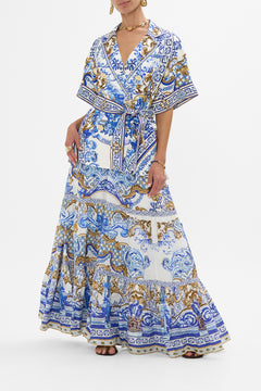 CAMILLA Double Breasted Short Sleeve Jacket in Azul Adventures print