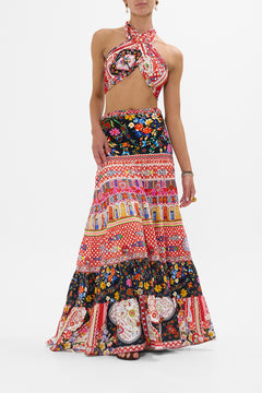 CAMILLA Jersey Tie Up Scarf Top in Folk Fabulous print