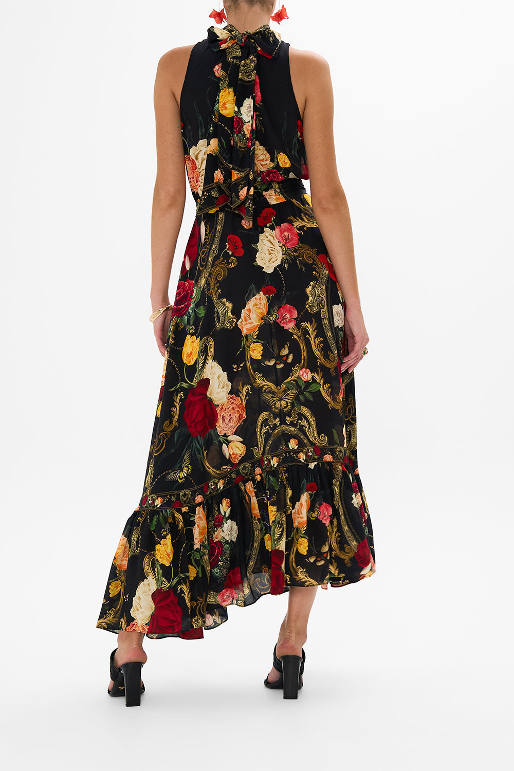 CAMILLA multicolor necktie dress with elasticated waist in Magic In The Manuscripts print.