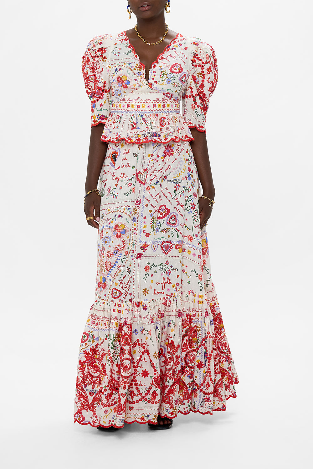 CAMILLA Puff Sleeve Top With Hardware in A Kitsch In Time print