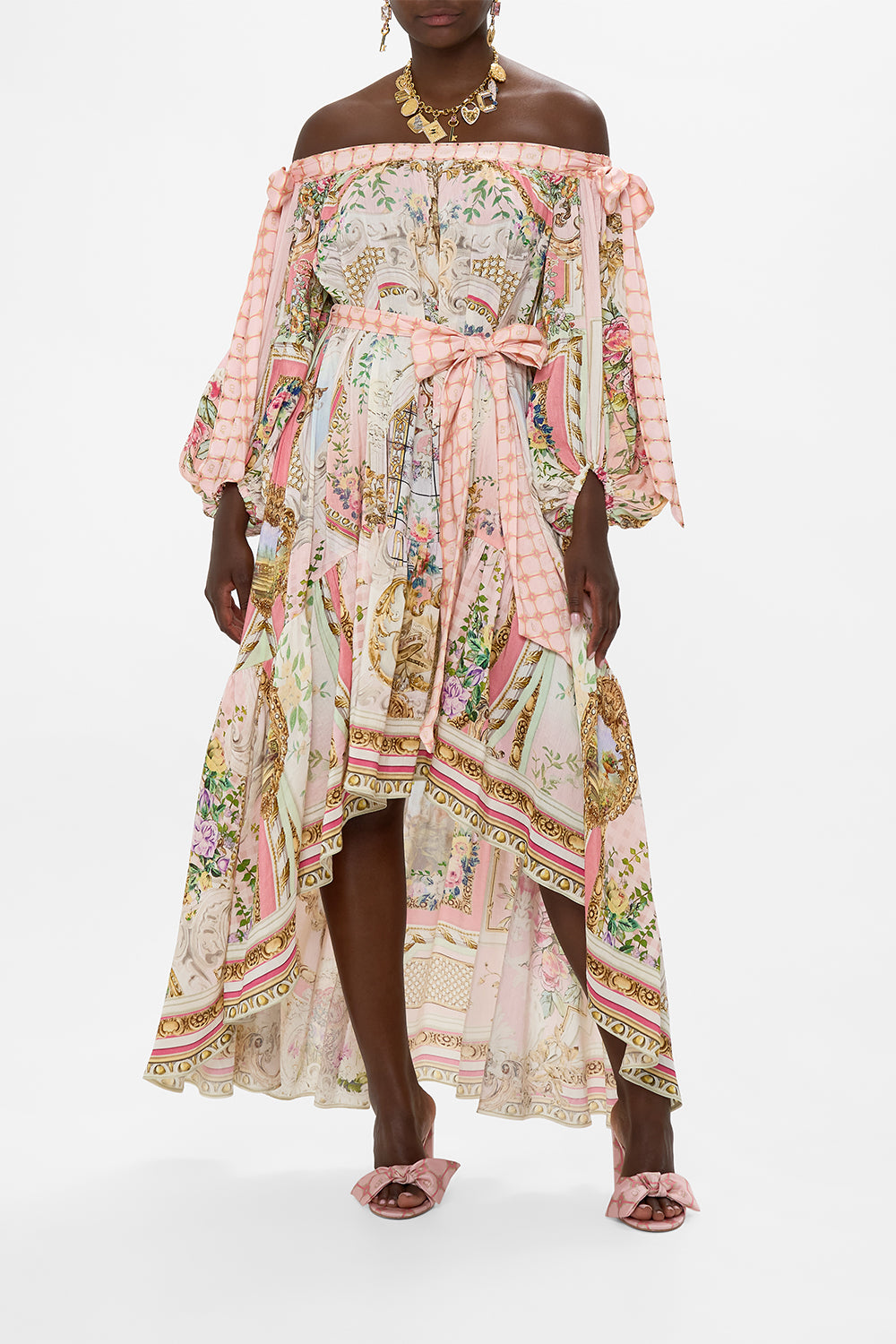 CAMILLA Bow Sleeve Maxi Dress in Lisbon Lullaby print