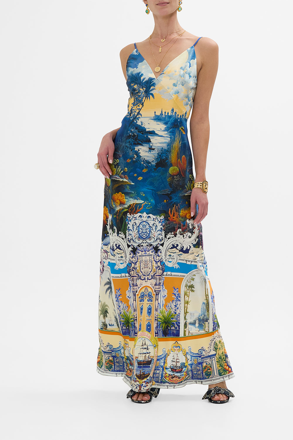 The CAMILLA V NECK FULL LENGTH BIAS SLIP DRESS SONG OF SAINT ANTHONYSONG OF SAINT ANTHONY