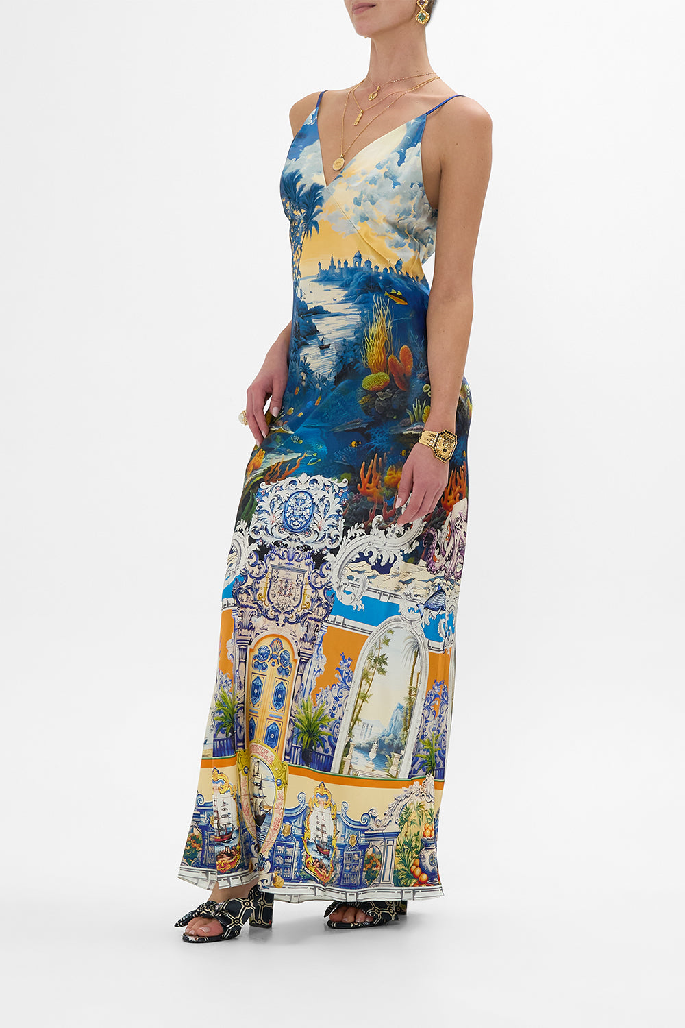 The CAMILLA V NECK FULL LENGTH BIAS SLIP DRESS SONG OF SAINT ANTHONY