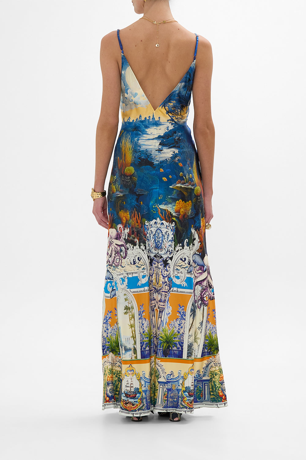 The CAMILLA V NECK FULL LENGTH BIAS SLIP DRESS SONG OF SAINT ANTHONY