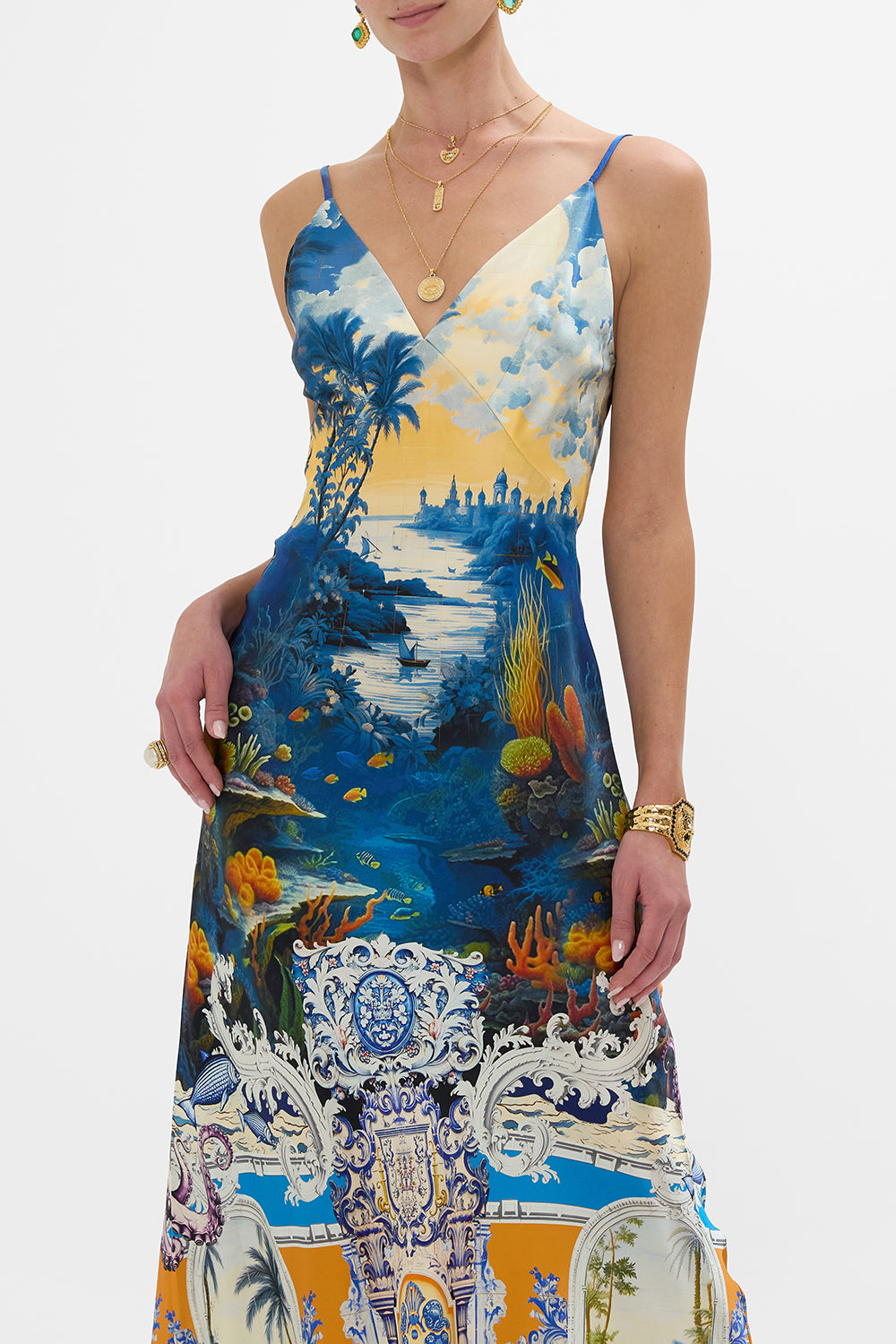 The CAMILLA V NECK FULL LENGTH BIAS SLIP DRESS SONG OF SAINT ANTHONY