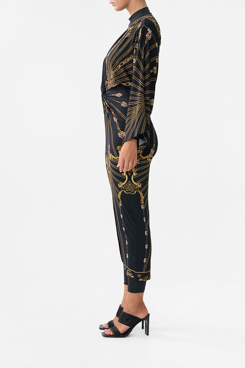 LONG SPLIT FRONT TWIST DRESS BAROQUE AROUND THE CLOCK