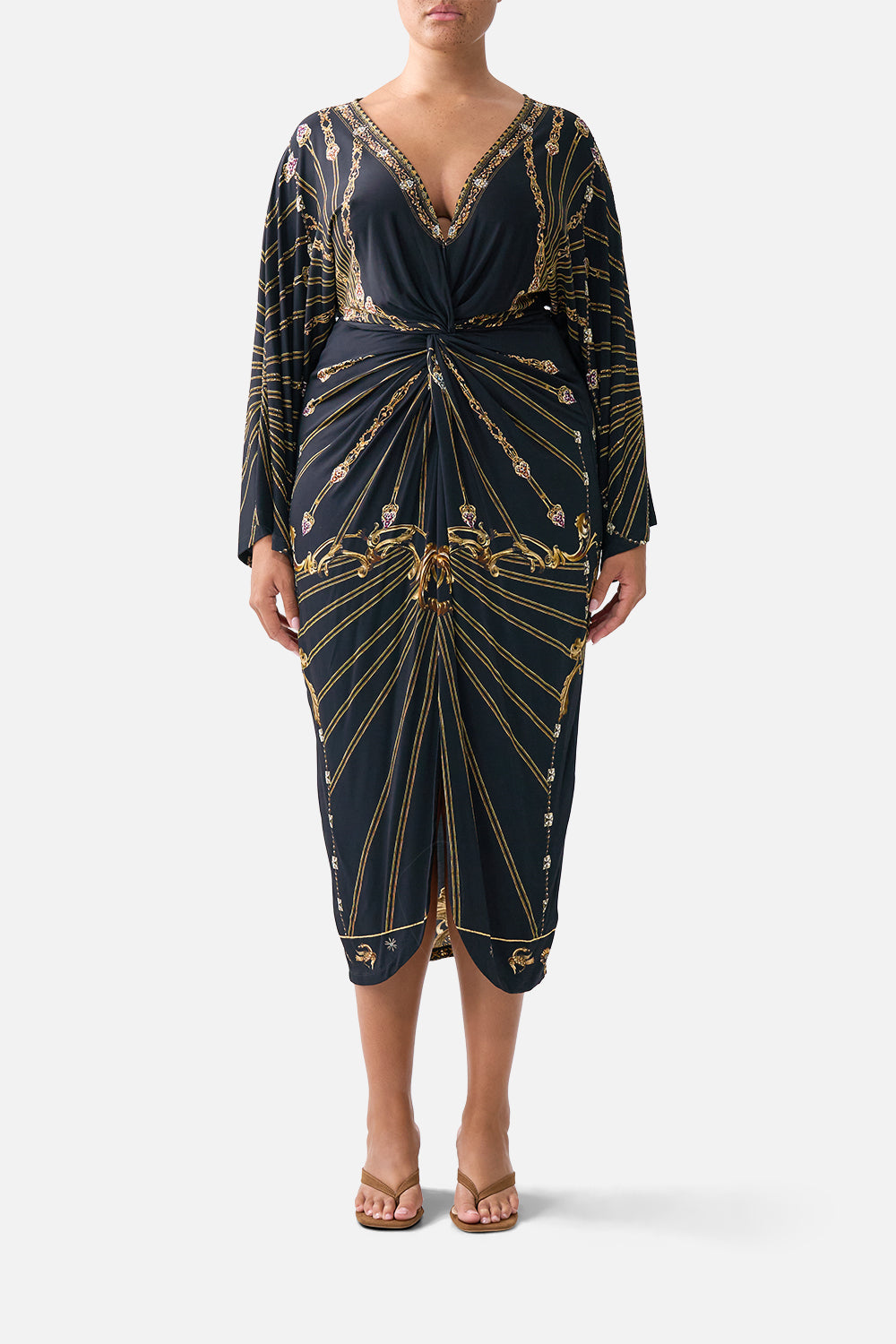 LONG SPLIT FRONT TWIST DRESS BAROQUE AROUND THE CLOCK