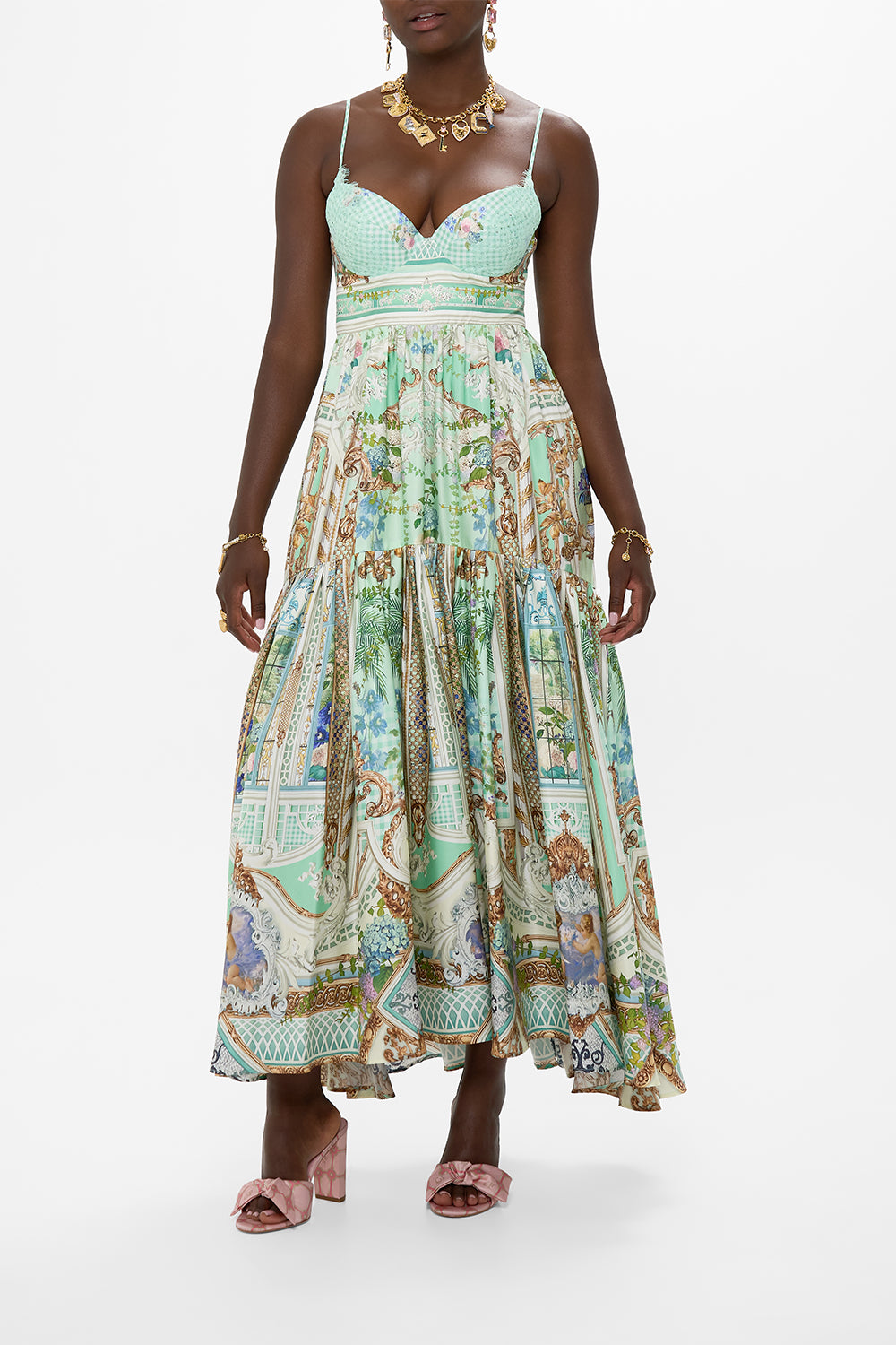 CAMILLA Strappy Dress With Full Skirt in Pestana Panorama print