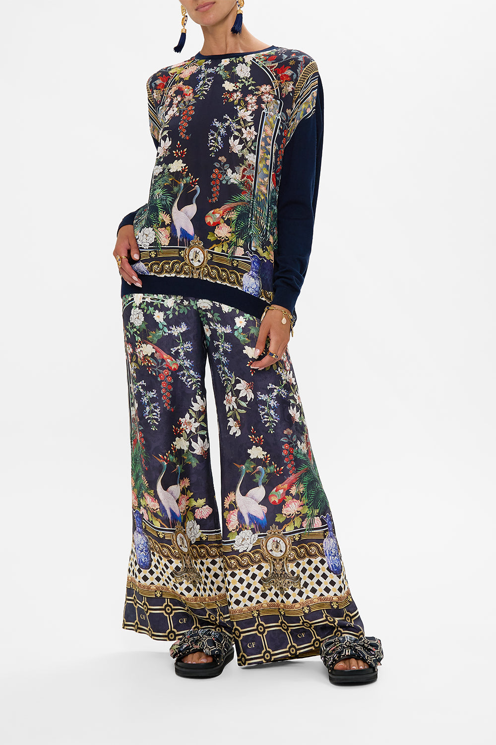 CAMILLA Long Sleeve Jumper With Print Front in Palacio Poetry print