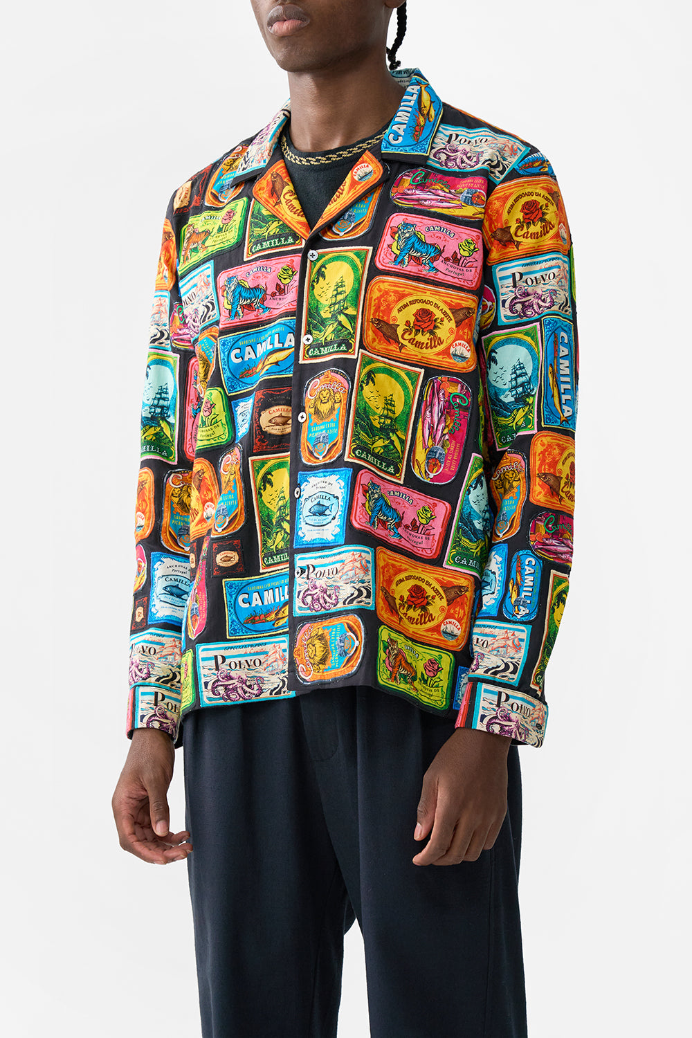 PATCHWORK LONG SLEEVE CAMP COLLAR SHIRT SAL DO MAR