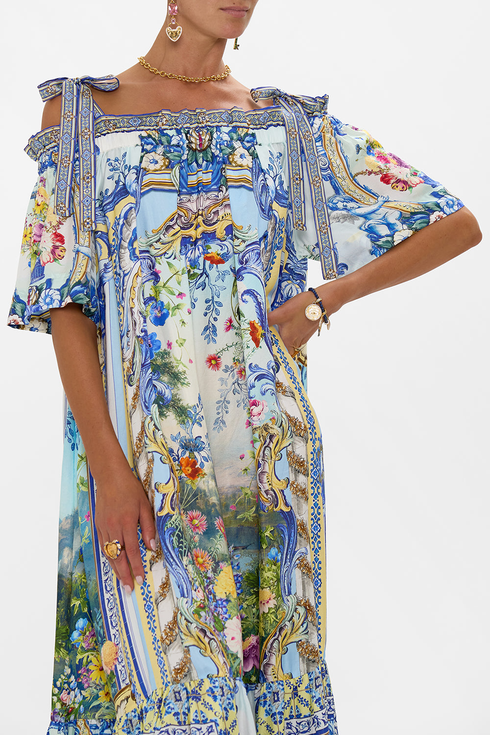 LONG OFF SHOULDER FRILL DRESS WITH STRAPS WALL TO WALL WONDERS