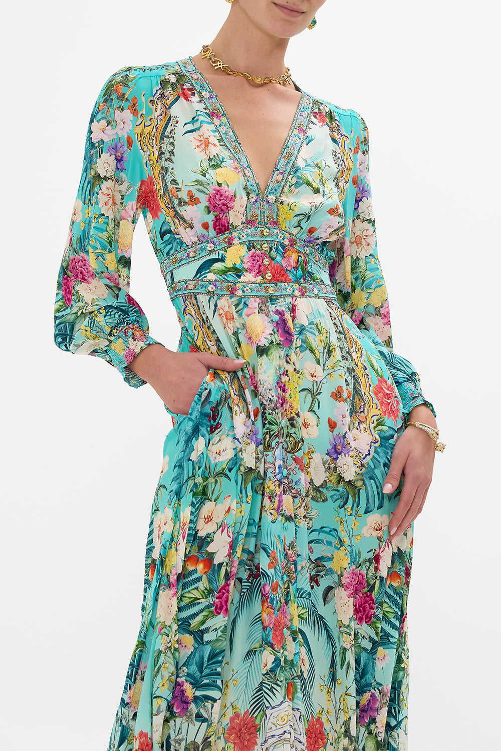 BUTTON DRESS WITH SHAPED WAISTBAND GARDENS OF QUELUZ