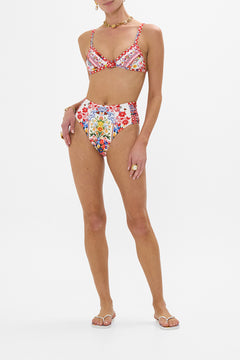 CAMILLA Ruched Side Pant in Faith, Luck & Justice print