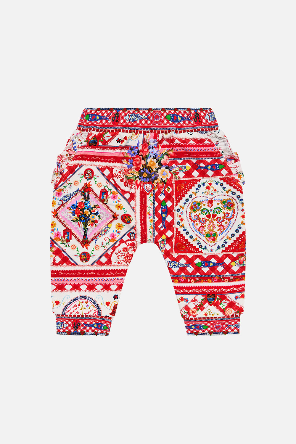 CAMILLA Babies Frill Drop Crotch Pant in Faith, Luck & Justice print