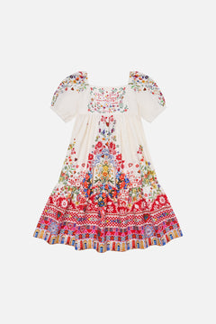 CAMILLA Kids Midi Dress With Puff Sleeve 4-10 in Faith, Luck & Justice print