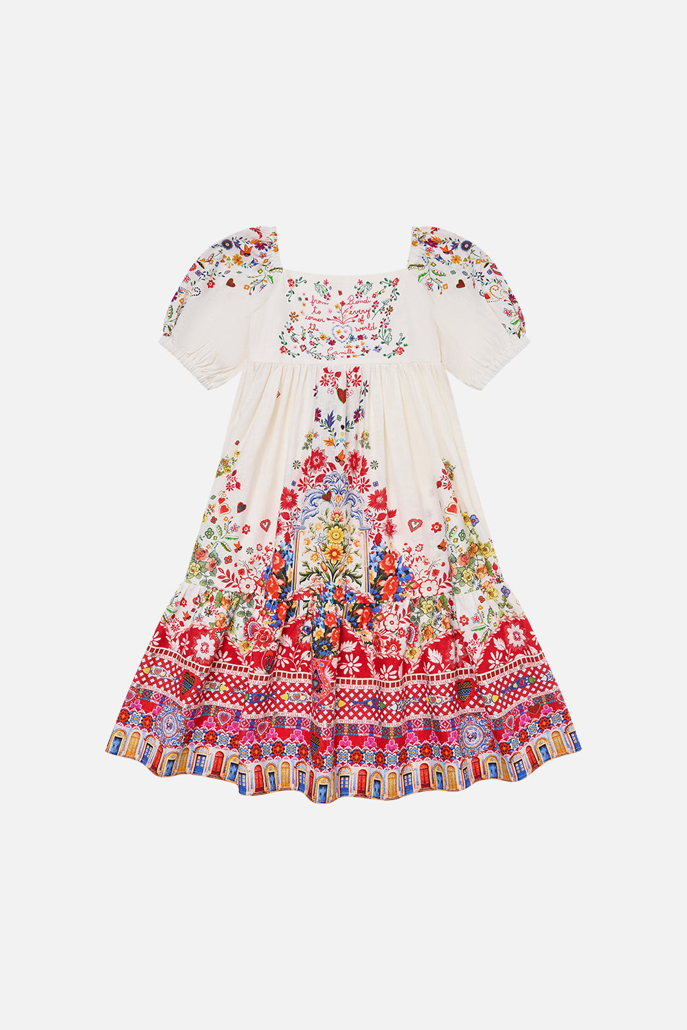 CAMILLA Kids Midi Dress With Puff Sleeve 12-14 in Faith, Luck & Justice print