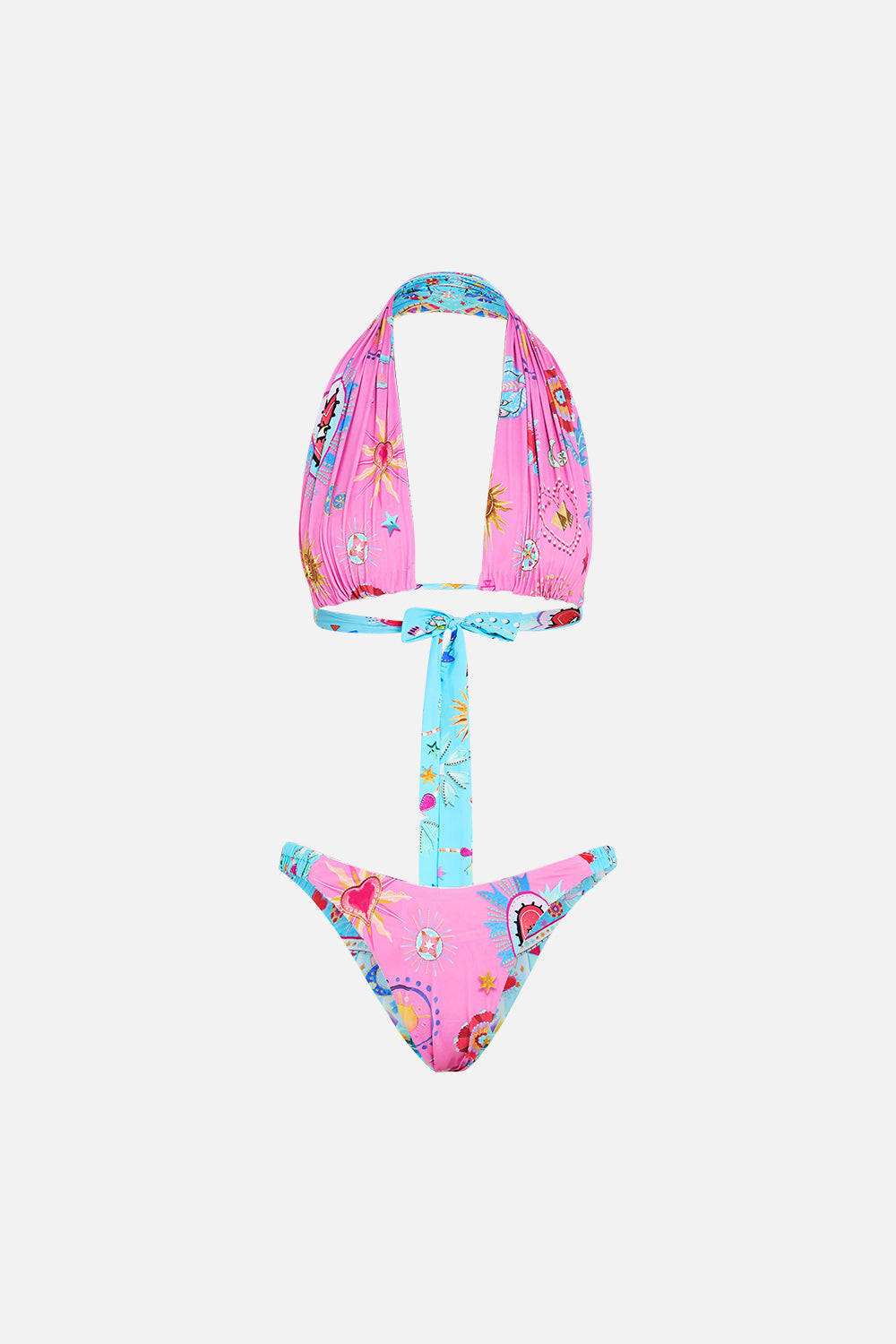 REVERSIBLE HALTER BIKINI A PAINTED VILLAGE