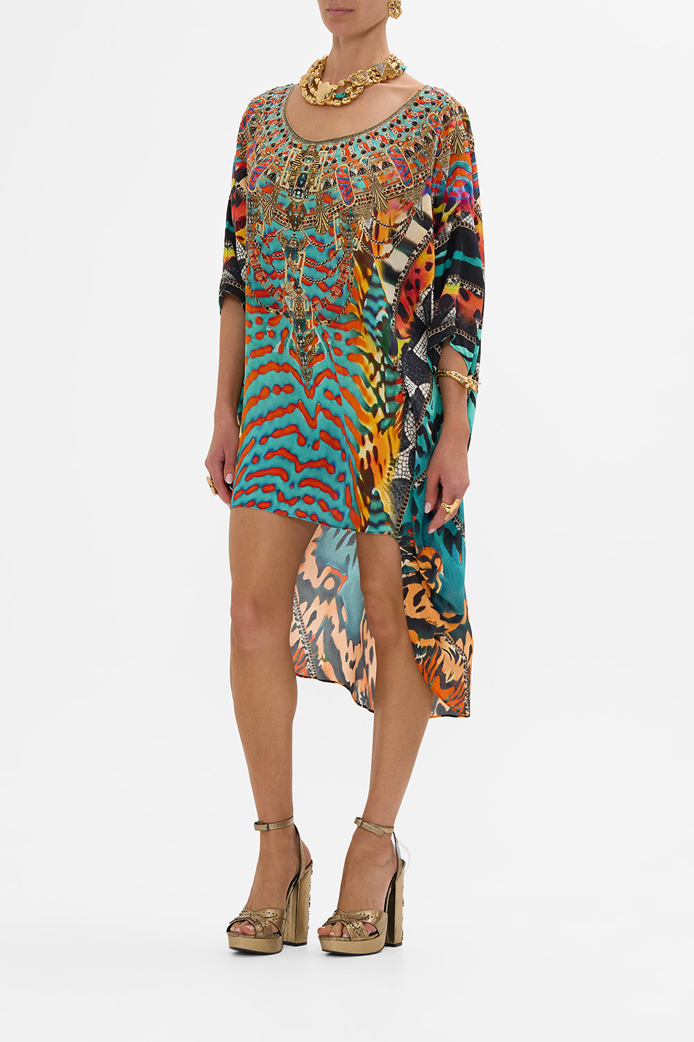 CAMILLA Scoop Back Hem Dress in Desert Visions print.
