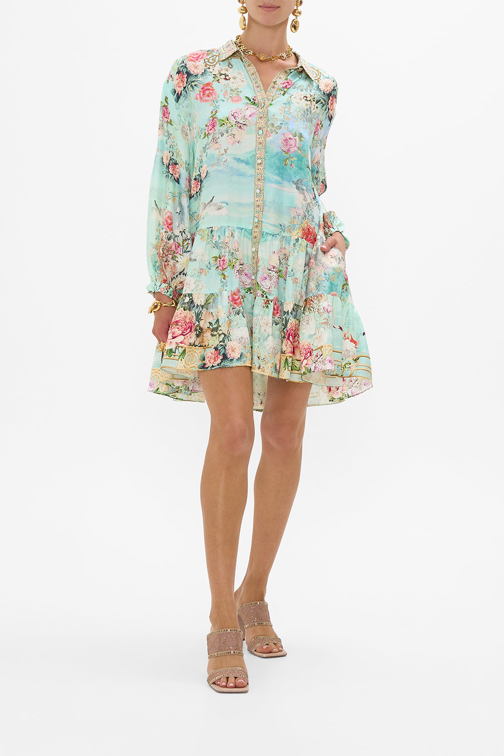 CAMILLA Tiered Shirt Dress in The Jewellery Museum print