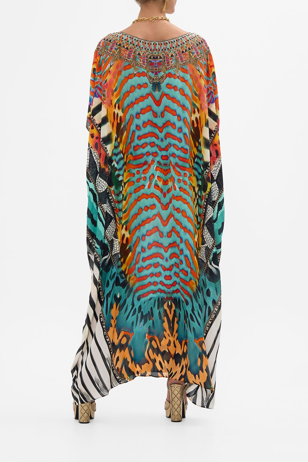 CAMILLA Round Neck Kaftan in Desert Visions print.