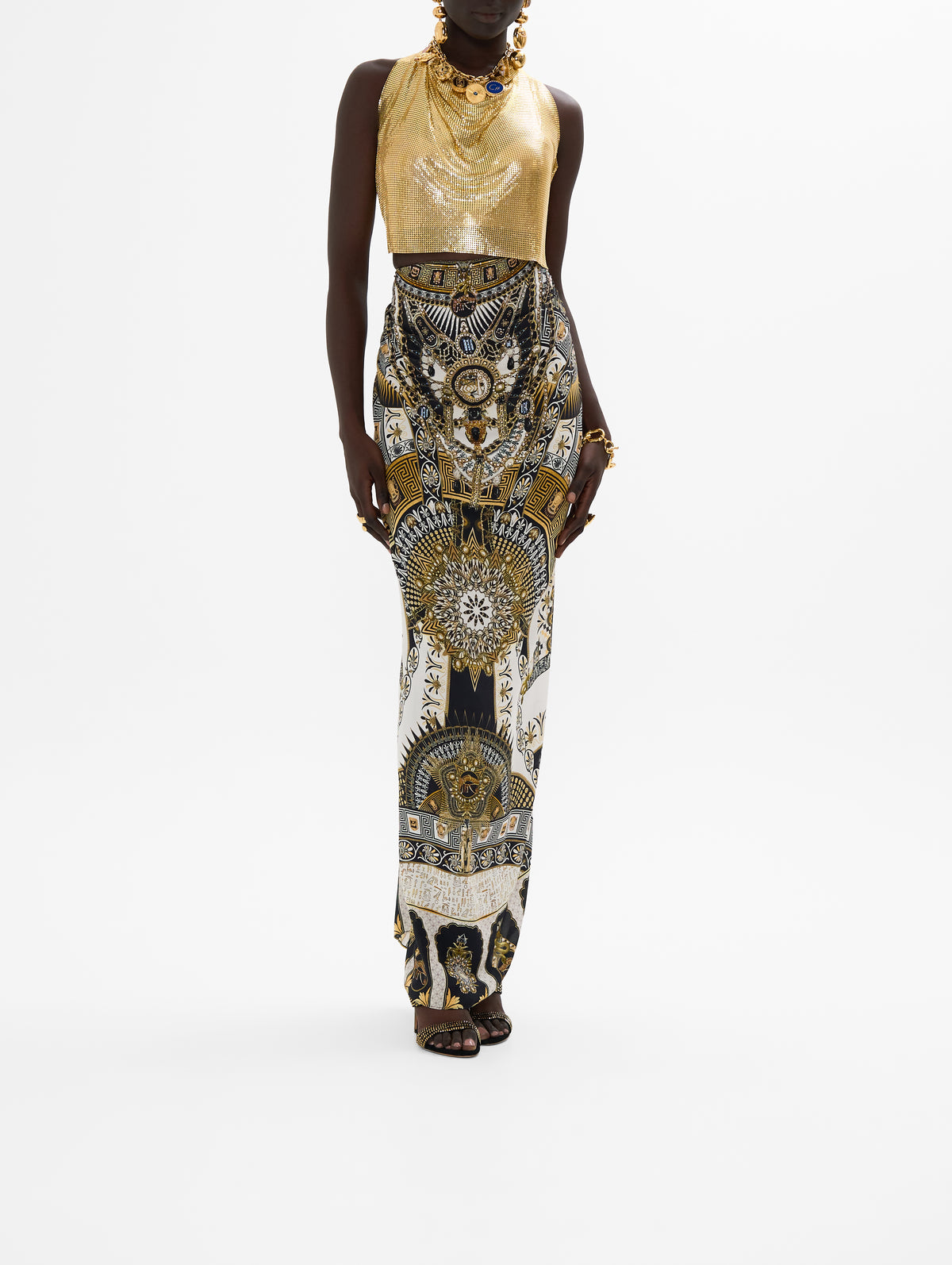 CAMILLA Round Neck Kaftan in Temples Of Dendara Print.