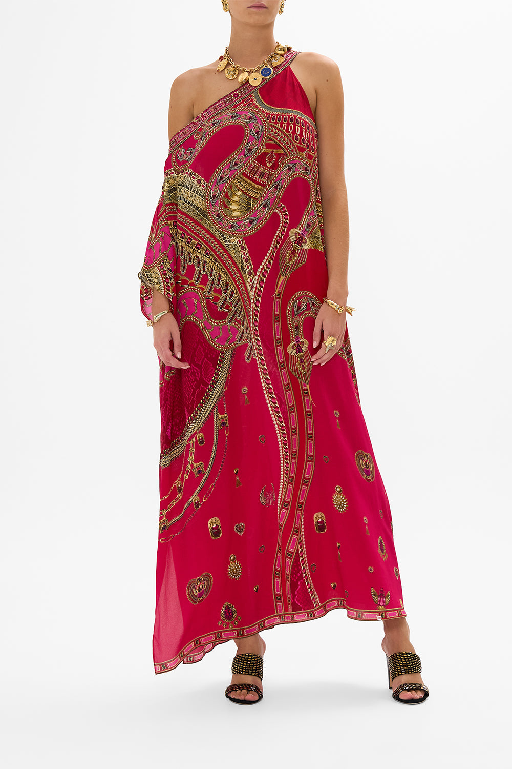 CAMILLA One Shoulder Kaftan With Neckband in Kissed By A Cobra print