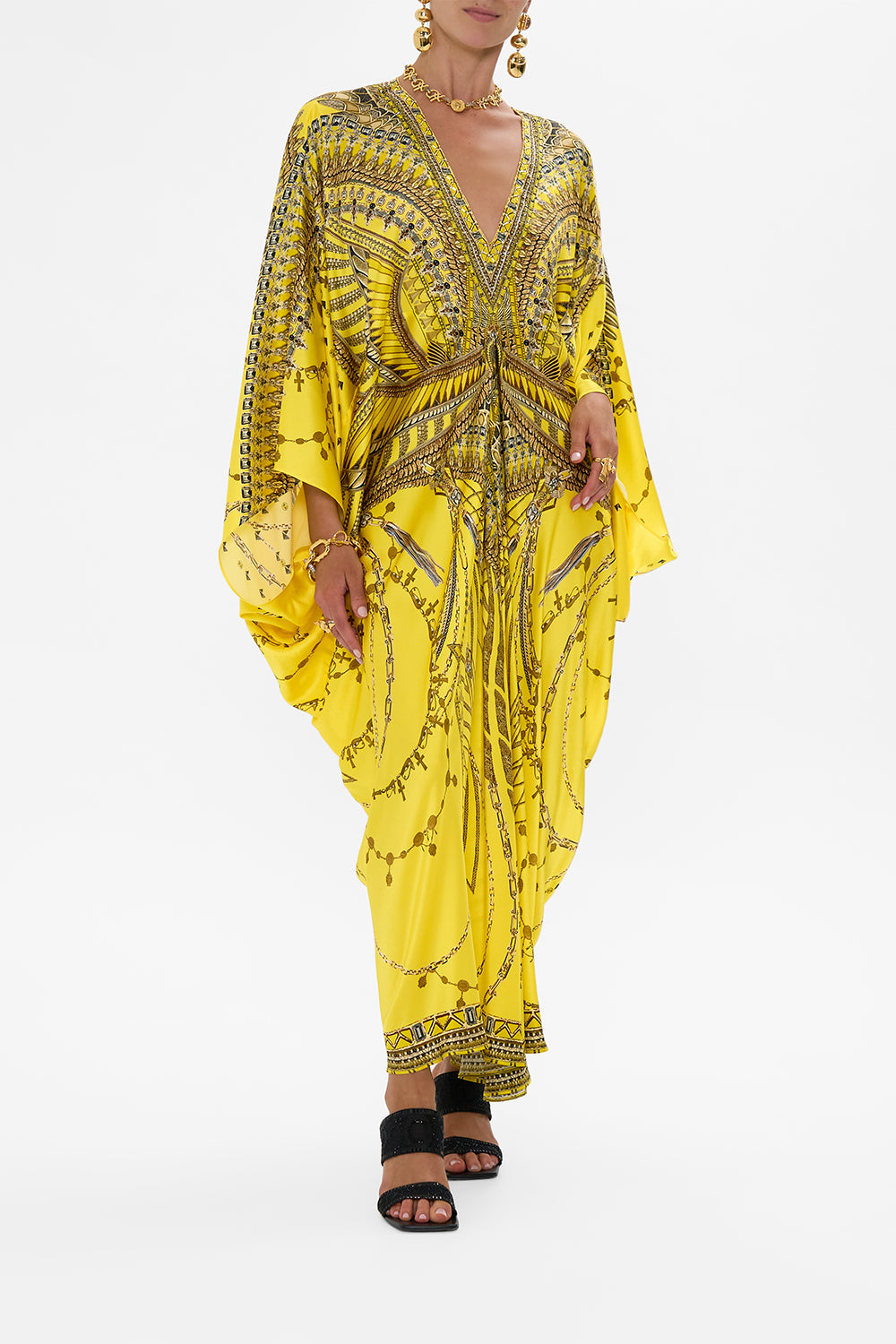 CAMILLA T Shape Long Kaftan in Shrine Of Sunshine print