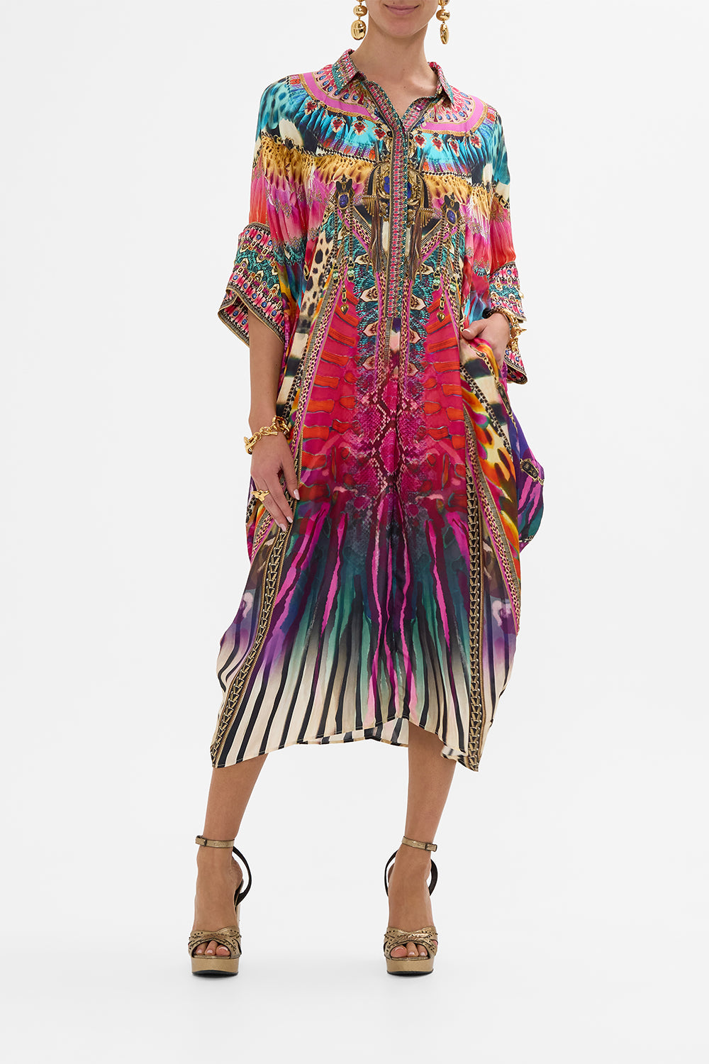 CAMILLA Batwing Kaftan in Sahara Supernatural Print. 