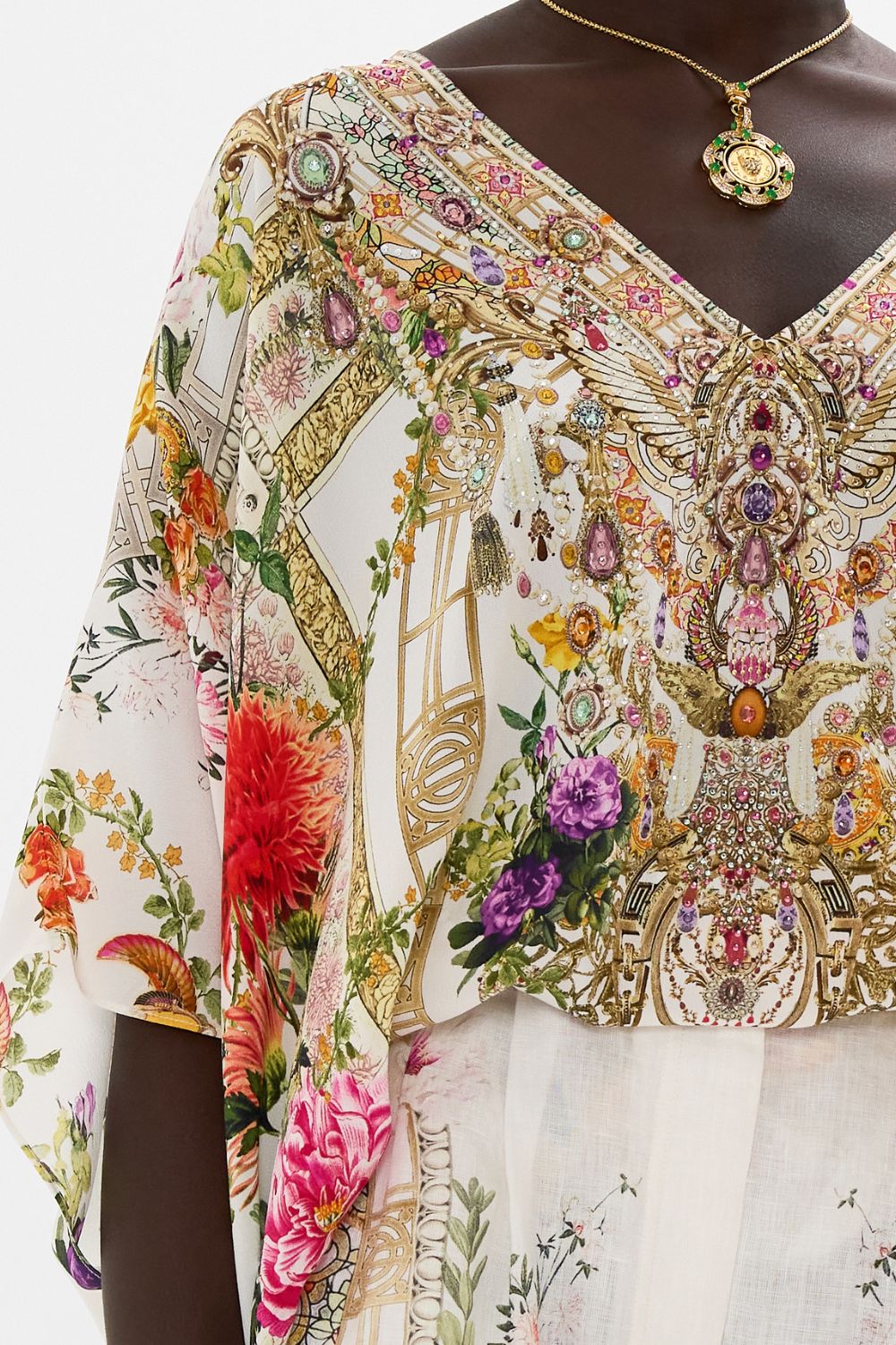 CAMILLA Rectangular v neck kaftan in Egyptian rose print.