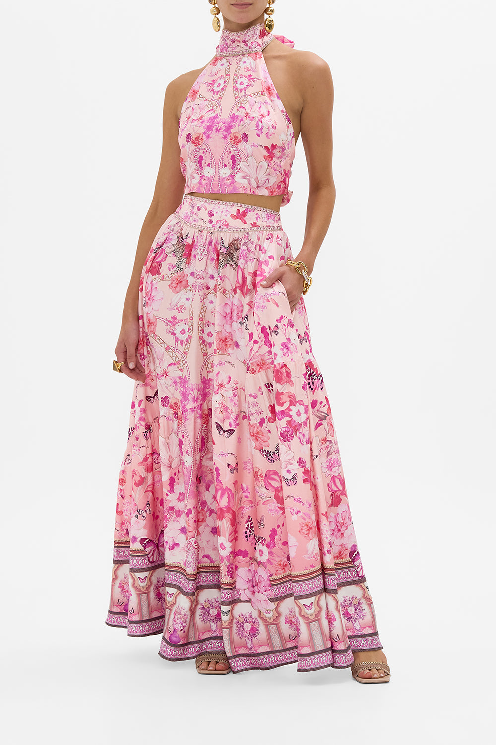 CAMILLA Skirt With Shaped Seam in Botanical Novella print