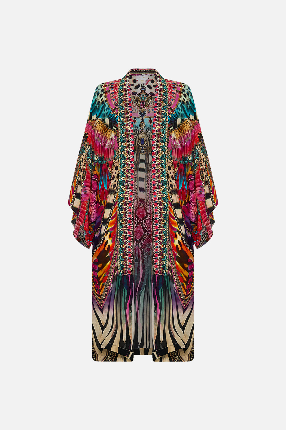 CAMILLA Mid Length Kimono Layer with Collar in Sahara Supernatural print.