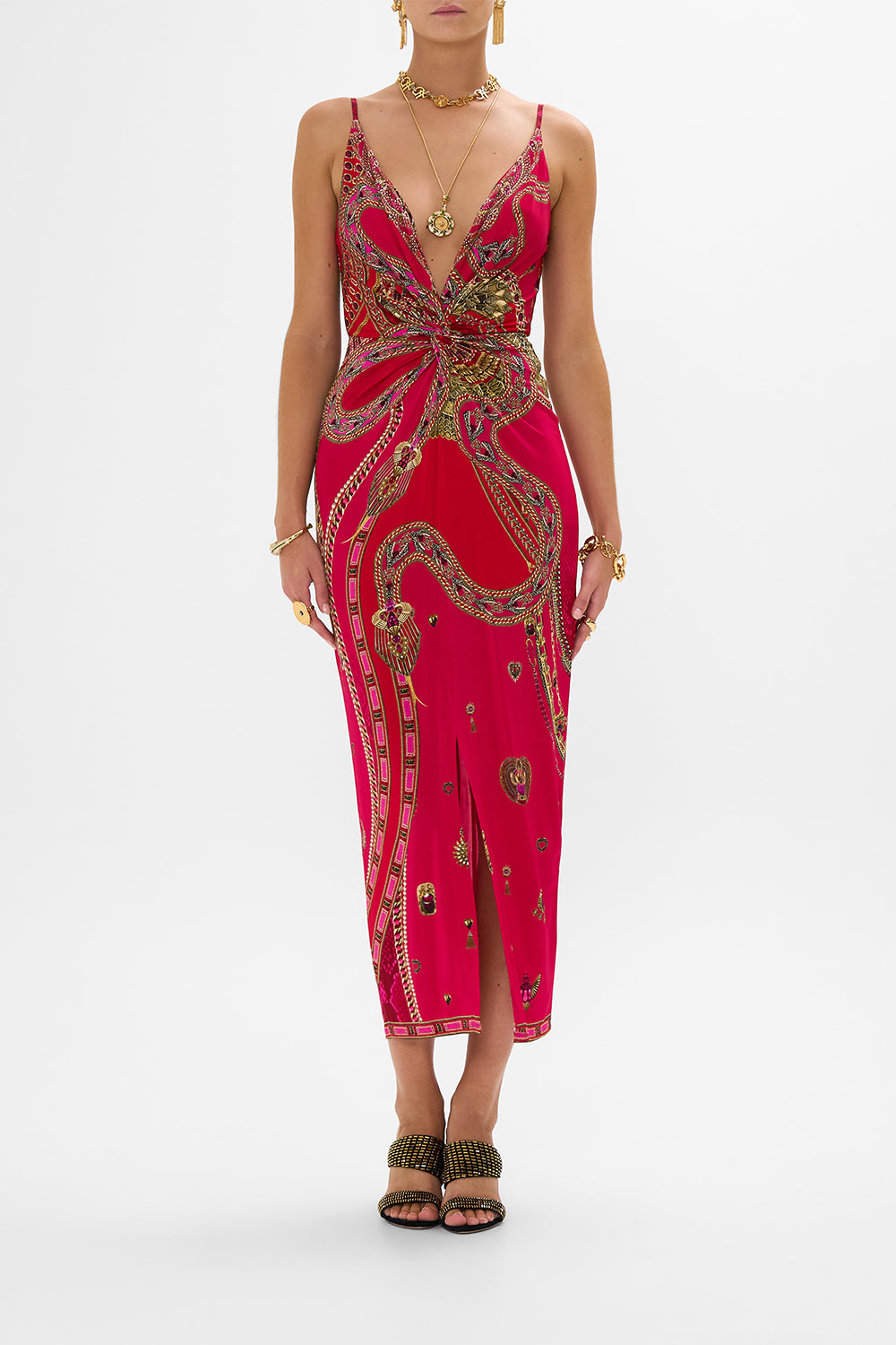 CAMILLA Strappy Dress With Twist Front in Kissed By A Cobra print