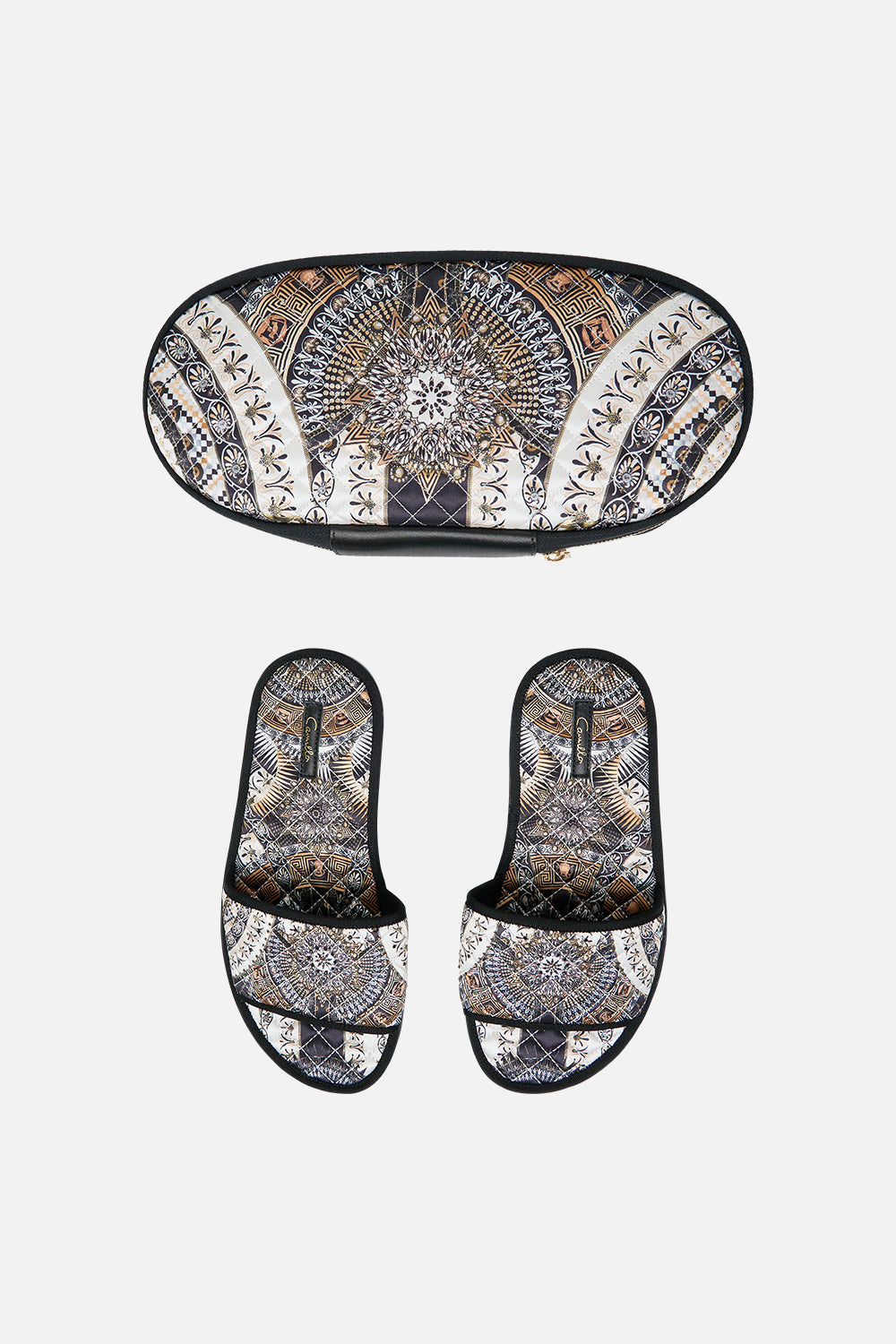 CAMILLA Slippers With Travel Case in Temples of Dendara Print.