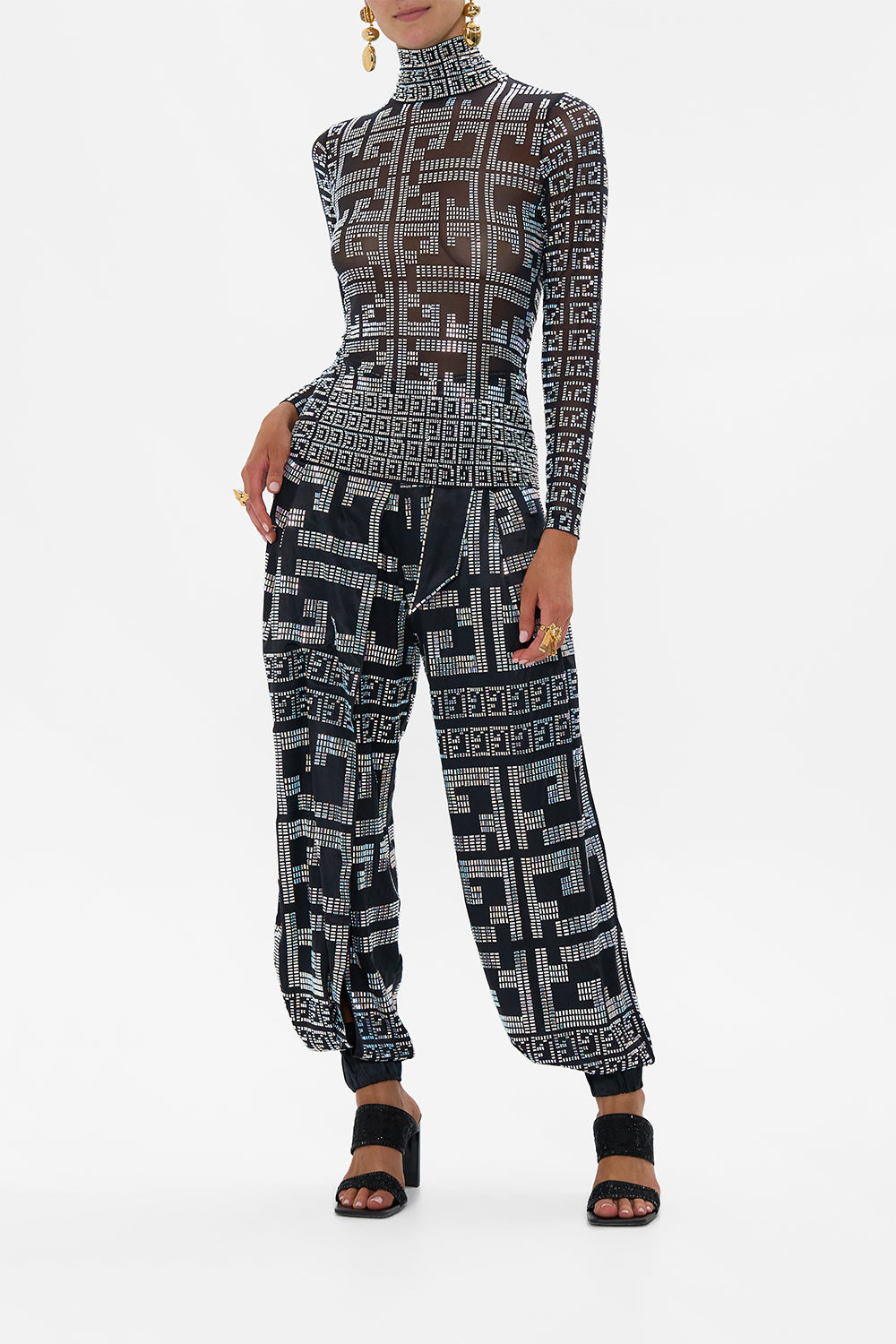CAMILLA Mesh Hotfix Turtle Neck in Read My Glyphs print