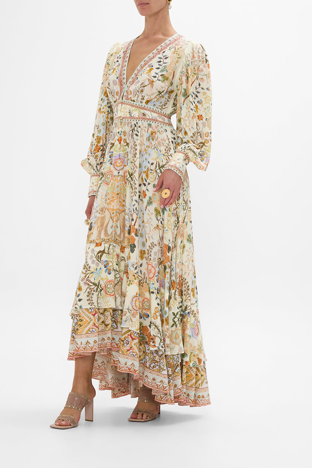 CAMILLA Long Button Front Dress in Honour of Heirlooms print