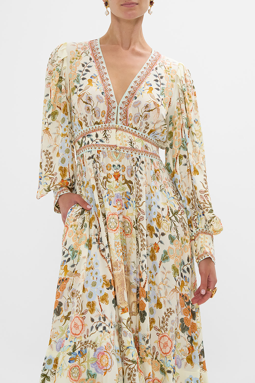 CAMILLA Long Button Front Dress in Honour of Heirlooms print