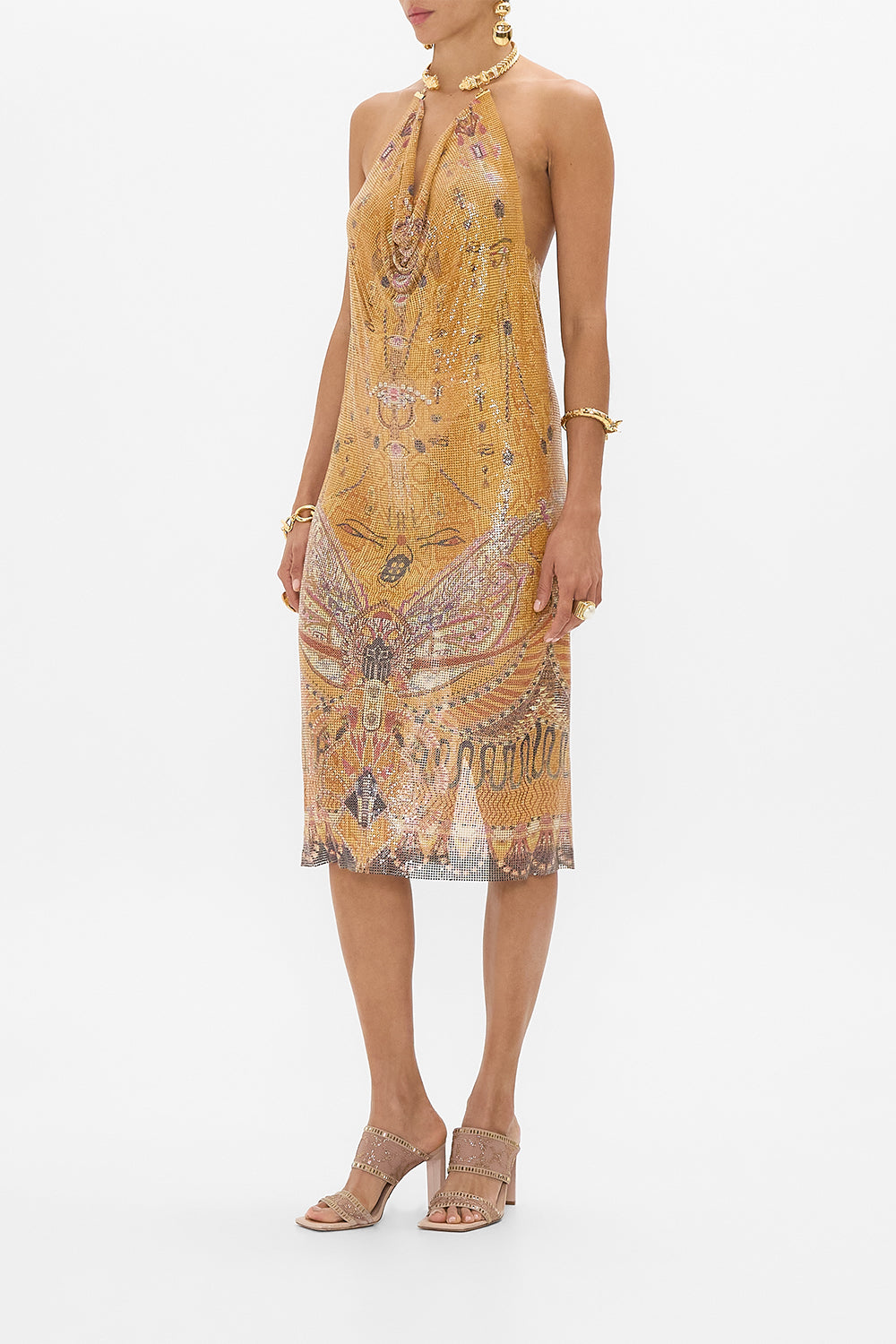 mesh dress nz The Valley Of The Kings Gilded Mesh Long Dress With Neckpiece| CAMILLA AU –  CAMILLA