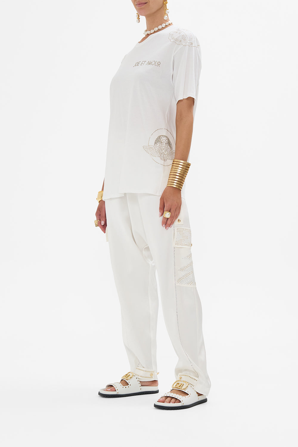 CAMILLA Oversized Band Tee in White Valley Of The Queens print