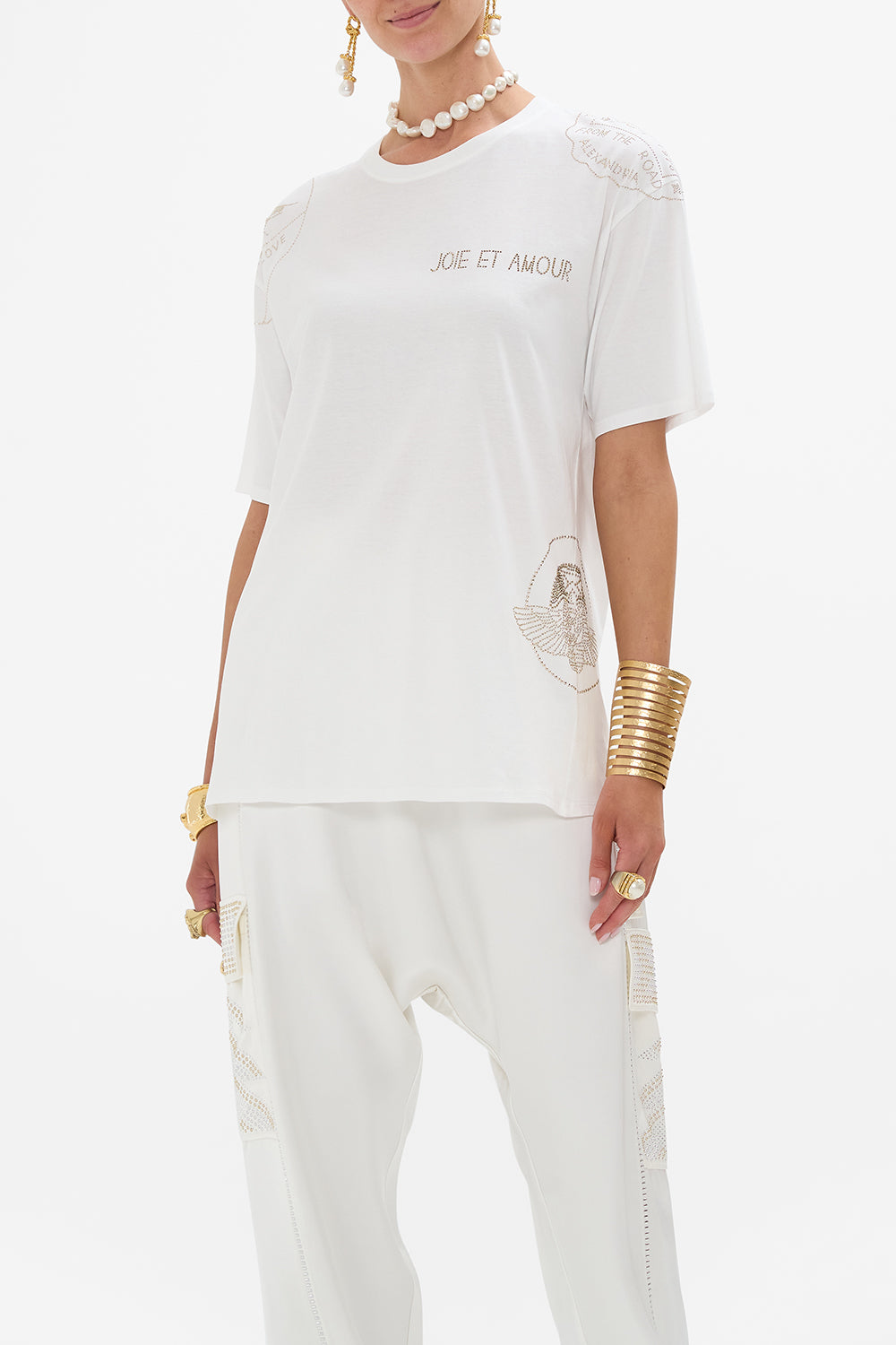 CAMILLA Oversized Band Tee in White Valley Of The Queens print