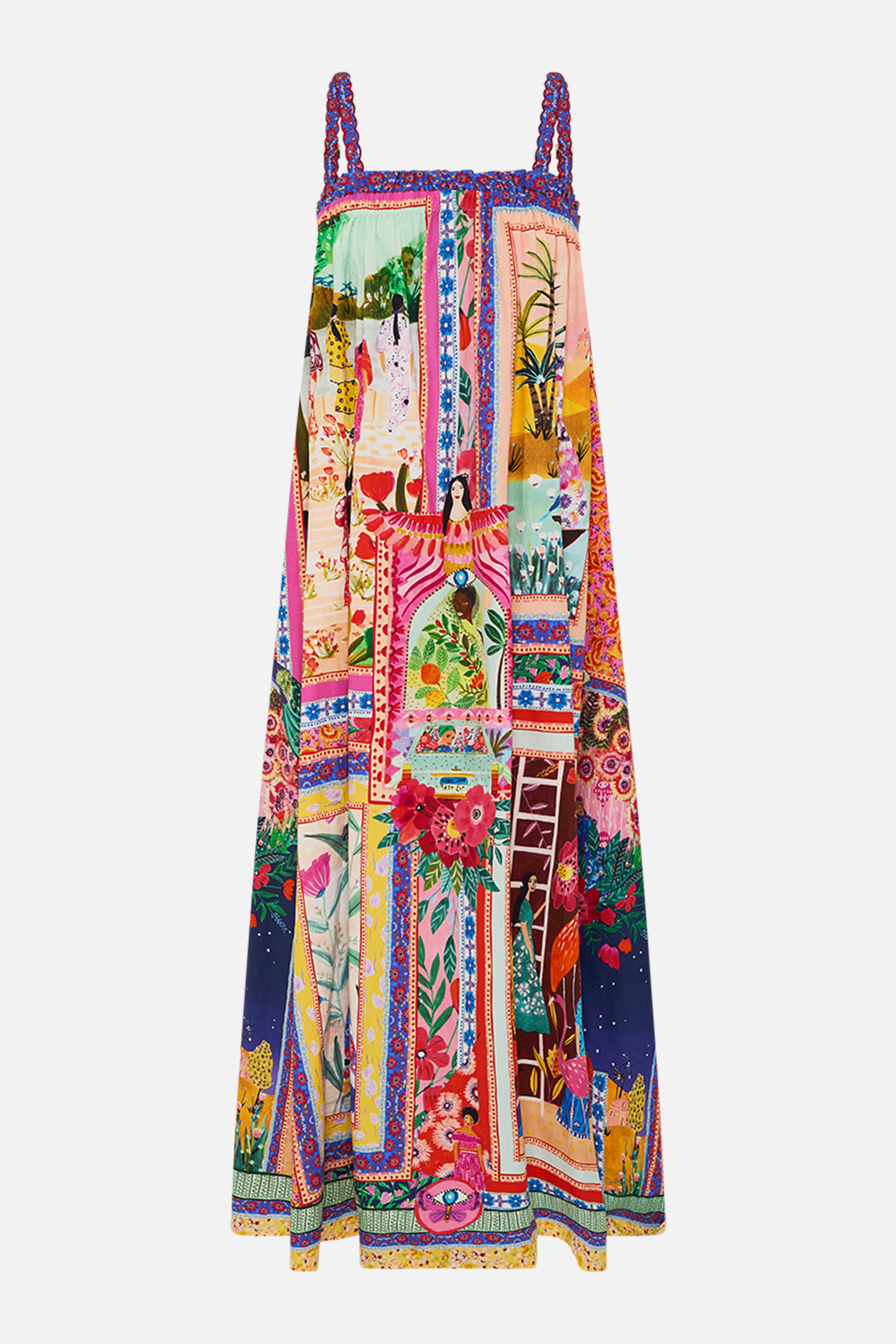 CAMILLA Wide Strap Sundress in Roeqiyas Realm print. 