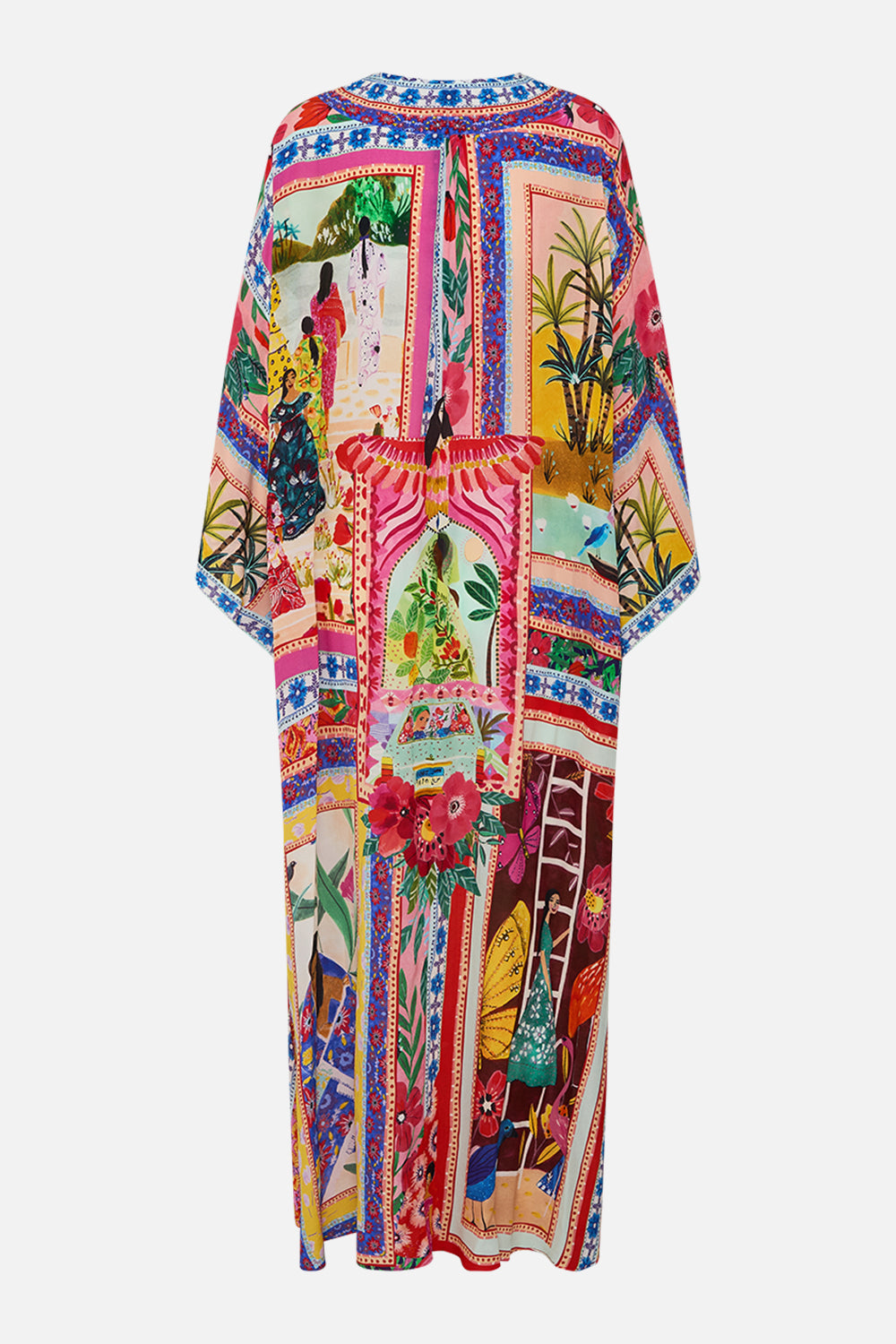CAMILLA V Neck Kaftan With Ties in Roeqiyas Realm print. 