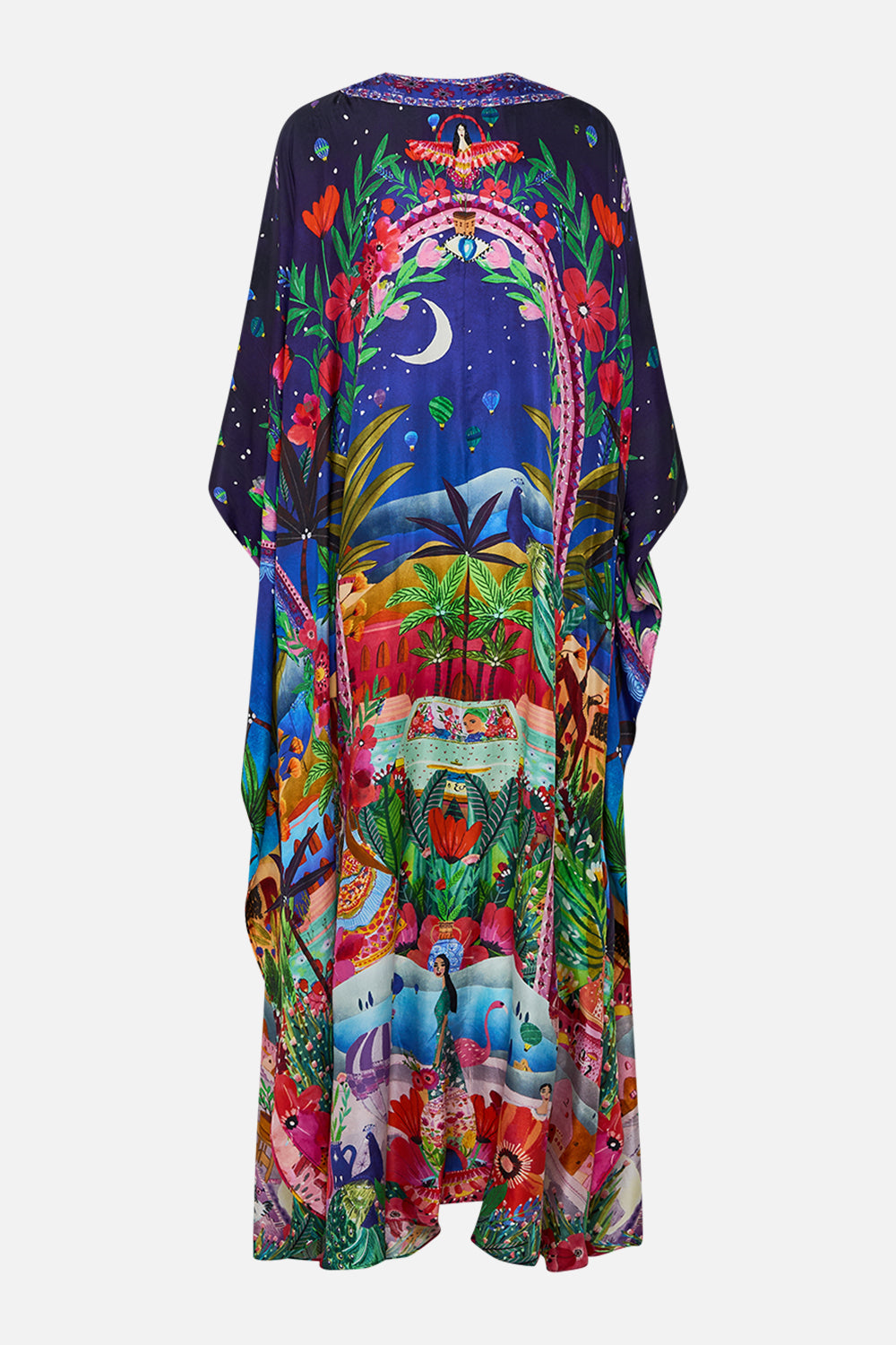 CAMILLA V Neck Kaftan With Front Welt Pockets in Midnight Muses print. 