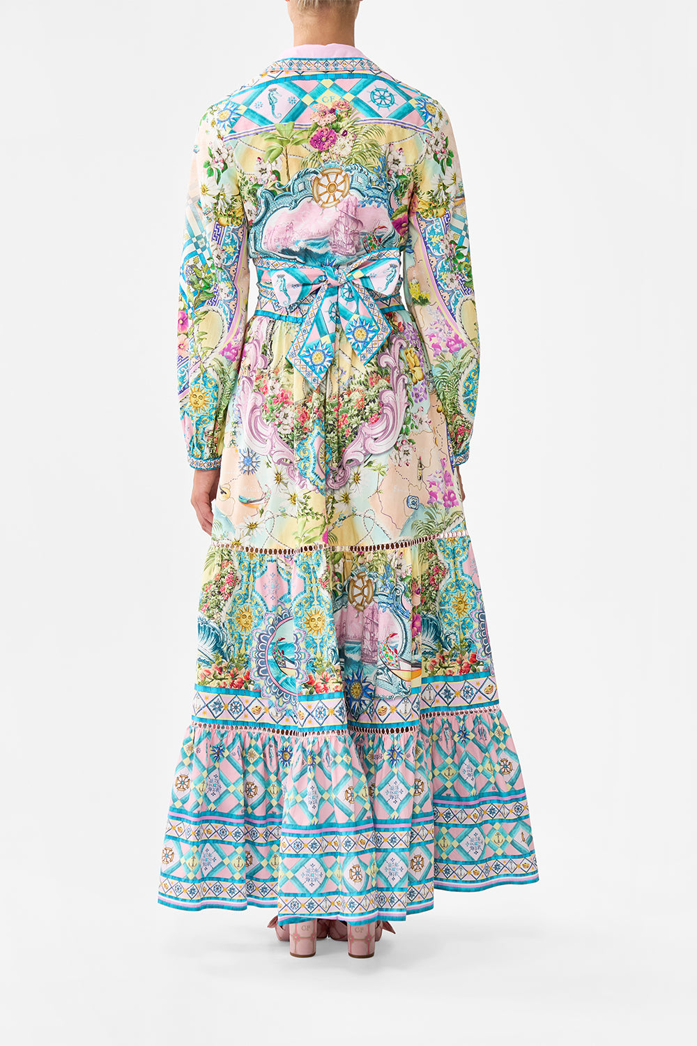 The CAMILLA Cropped Wrap Shirt in our Just Coasting print.